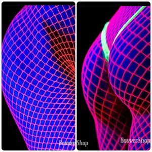 HOT pink UV Blacklight reactive Neon Fishnet Tights Kylie Wide Diamond Pantyhose